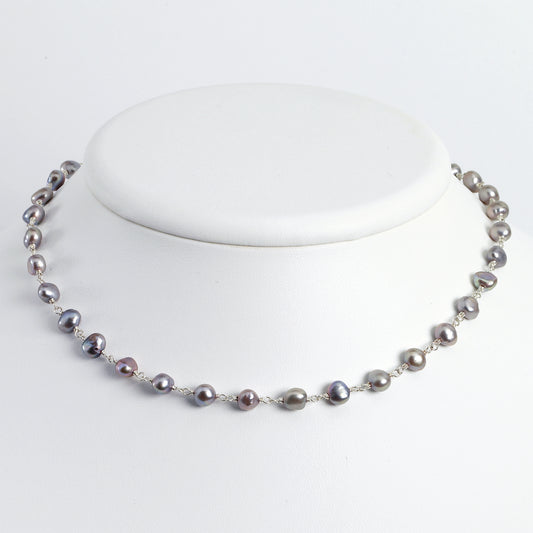 Sterling Silver Grey Freshwater Cultured Pearl Necklace