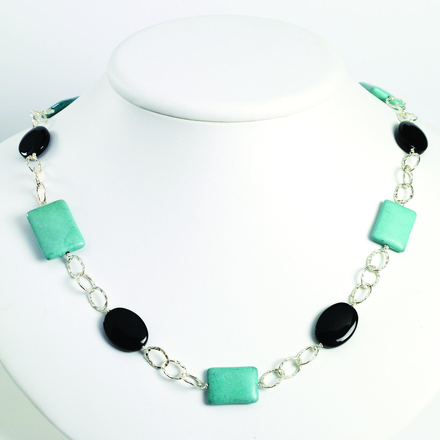 Sterling Silver Black Agate & Dyed Blue Howlite Necklace