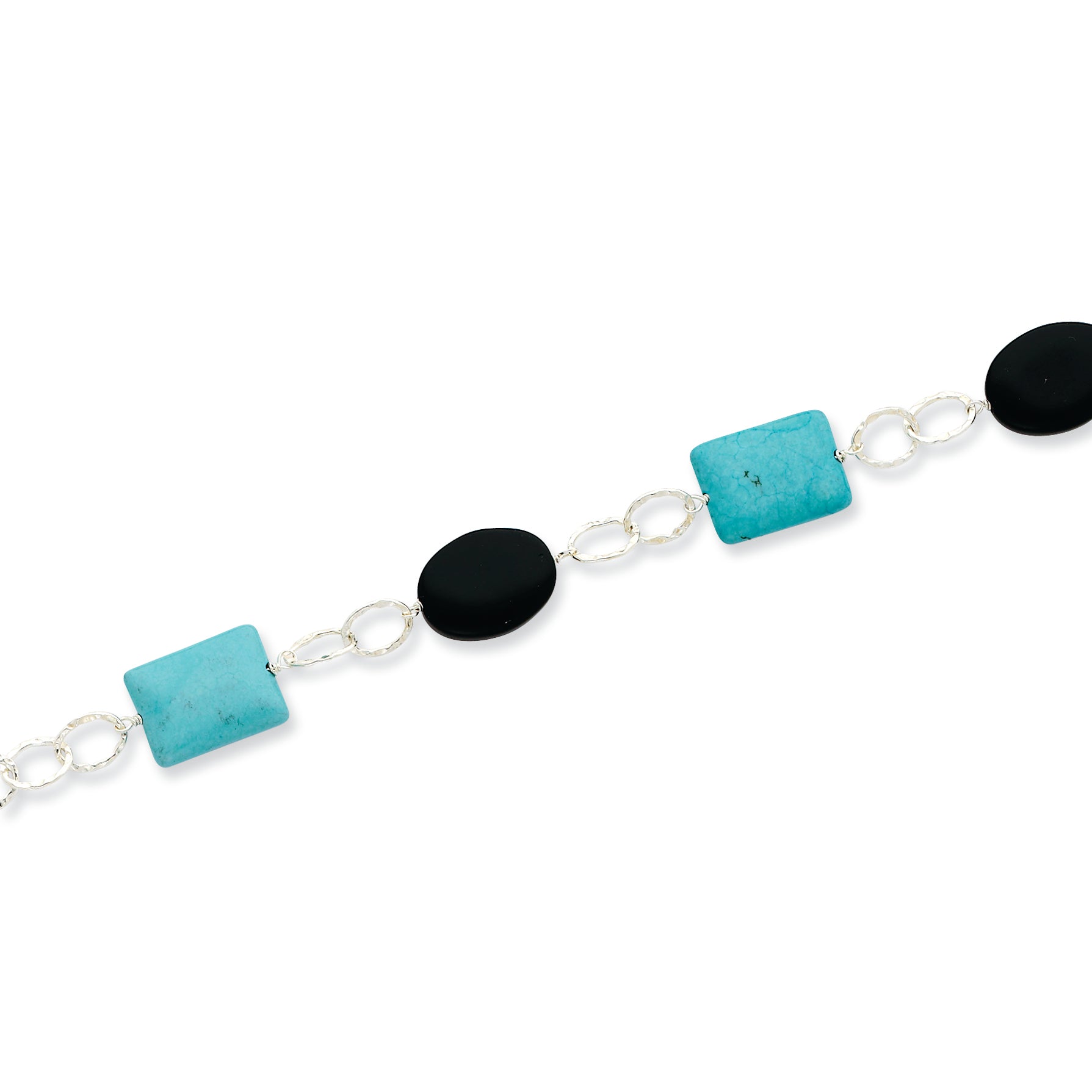Sterling Silver Black Agate & Dyed Blue Howlite Bracelet