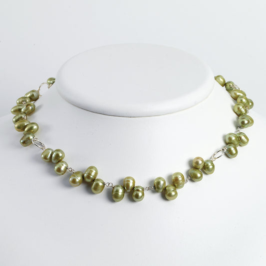Sterling Silver Green Freshwater Cultured Pearl Necklace