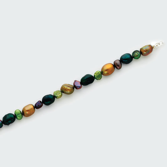 Sterling Silver Dk Green/Dk Purple/Olivine FW Cultured Pearl Bracelet