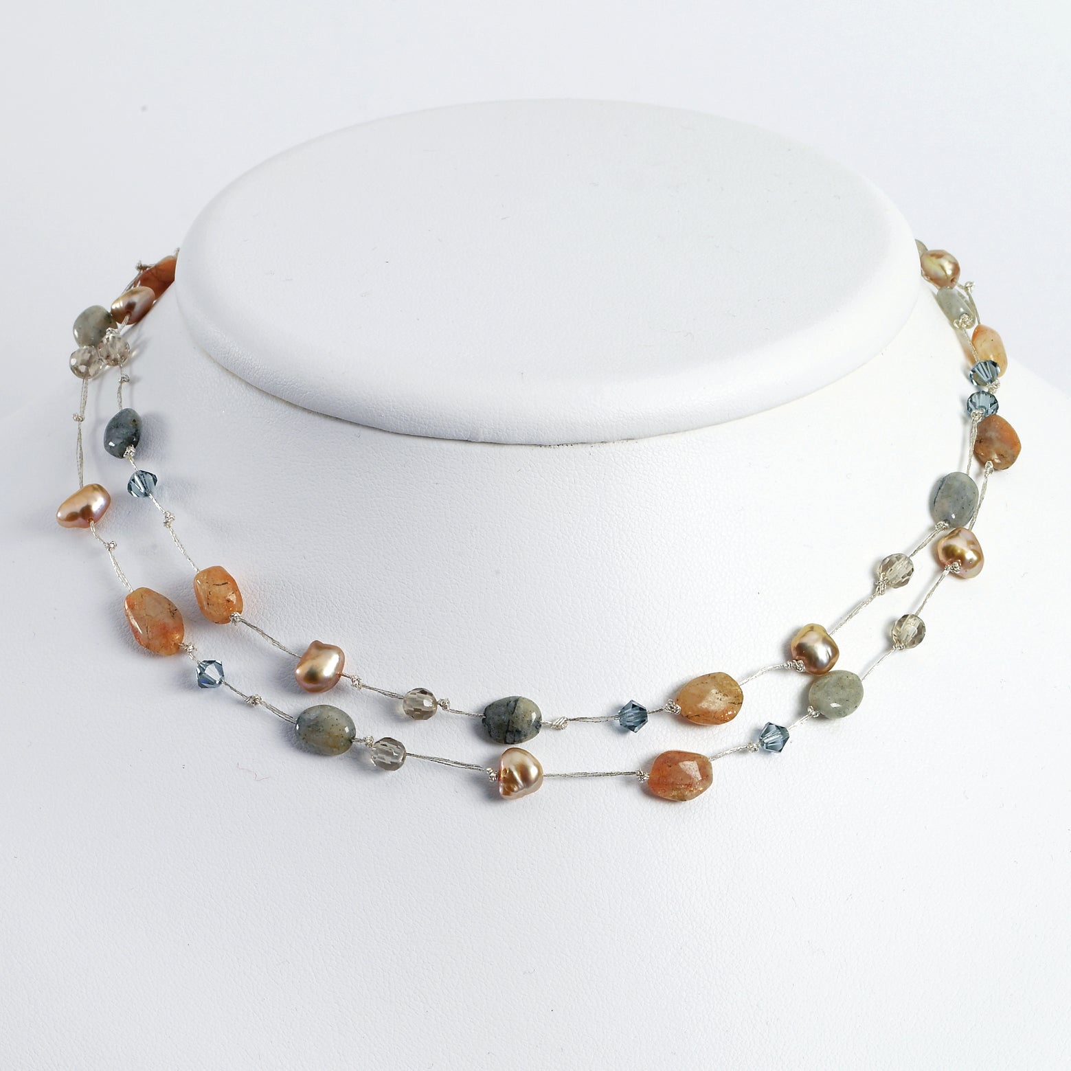 Labradorite/Red Moonstone/Freshwater Cultured Pearl/Crystal Necklace