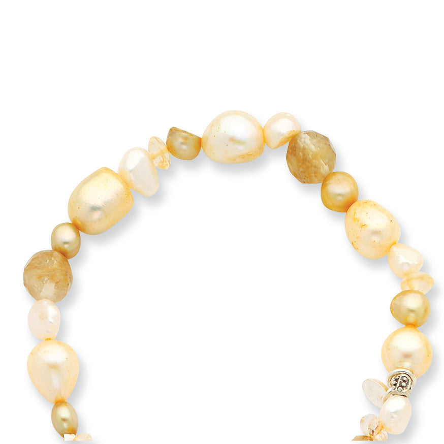 Rutilated Qtz/Citrine/Champagne FW Cult Pearl Stretch Bracelet