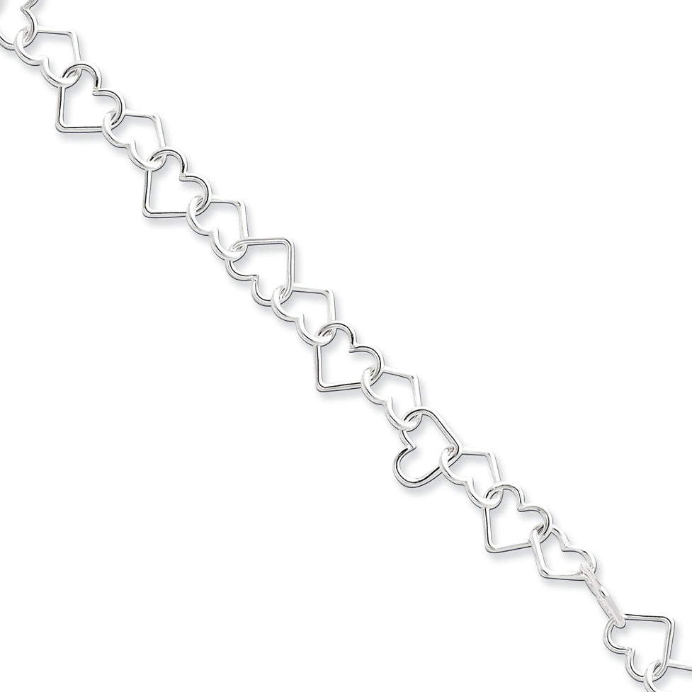Sterling Silver 7.5inch Polished Fancy Heart Link Bracelet 7.5 Inches