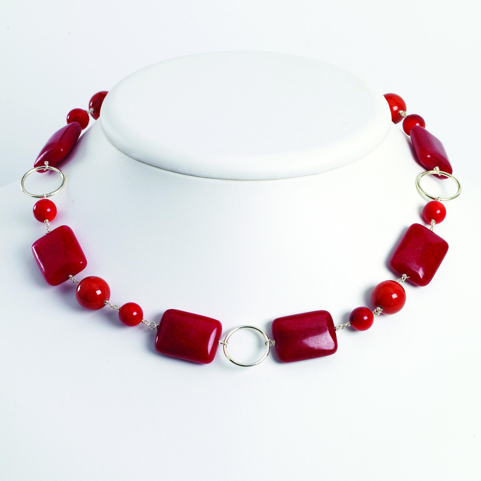 Sterling Silver Red Coral/Red Agate/Red Stone Necklace
