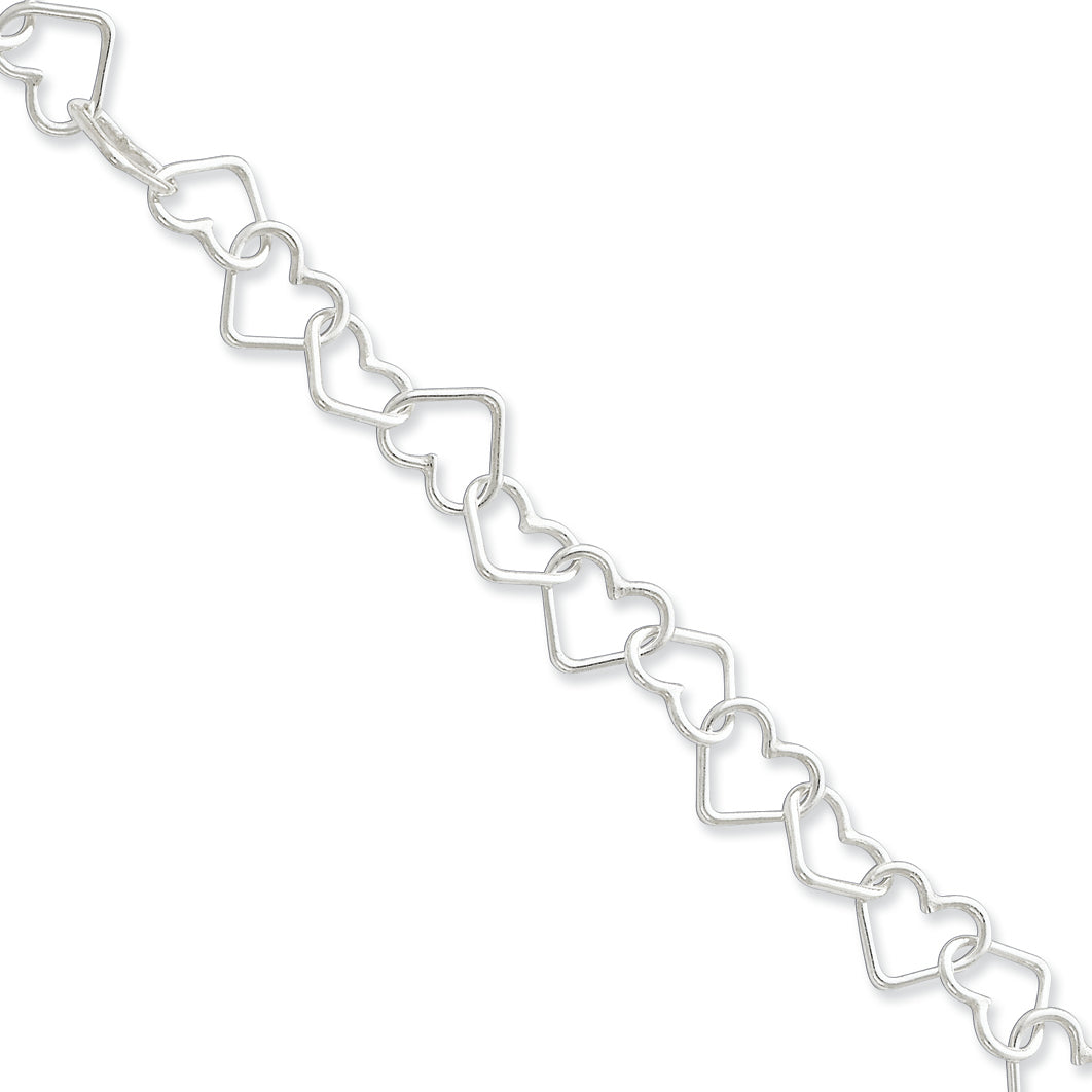 Sterling Silver 7.5inch Polished Fancy Heart Link Bracelet 7.5 Inches