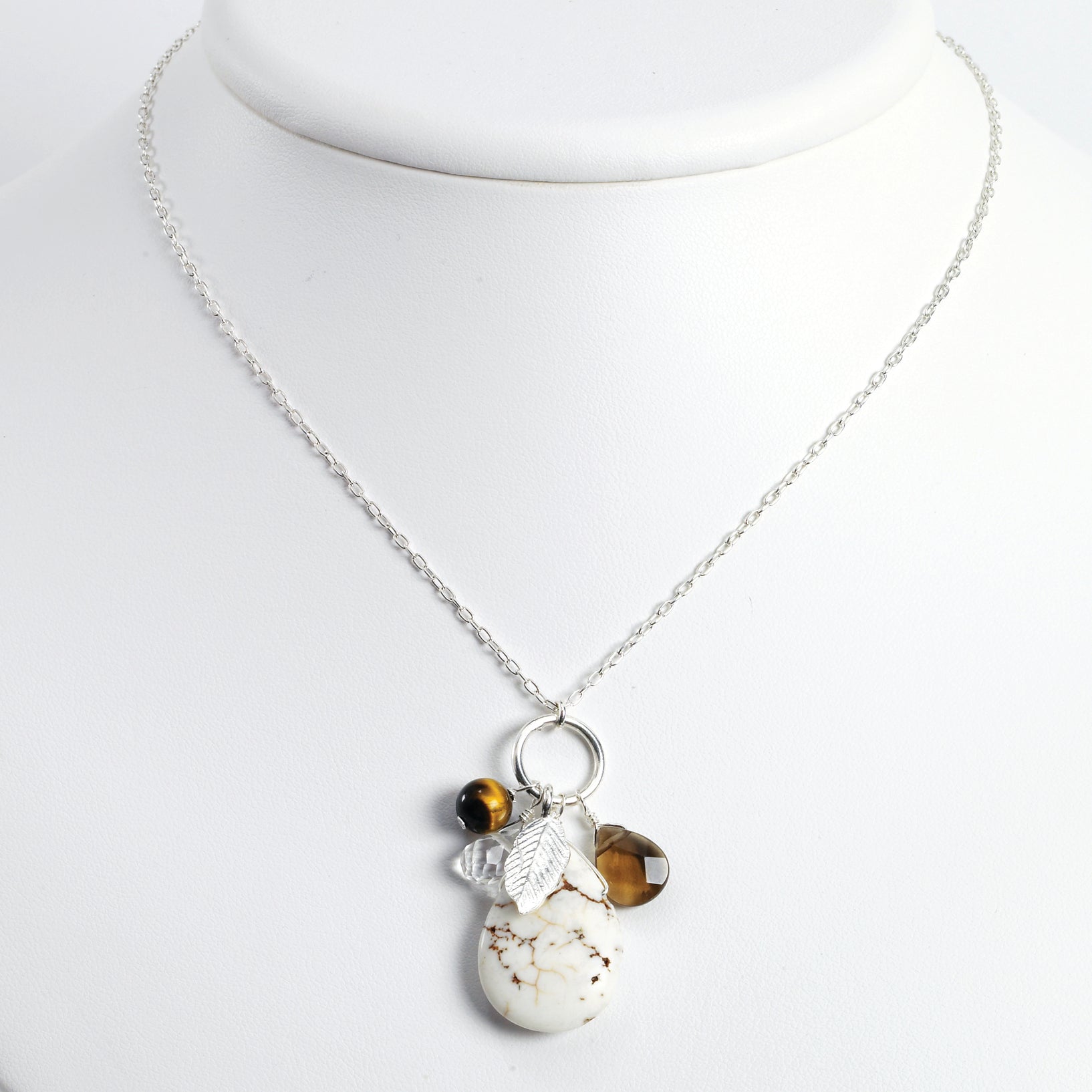 Sterling Silver Crazy Lace Agate/Clear & Smokey Qtz/Tiger Eye Necklace