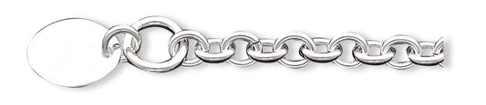 Sterling Silver Engraveable Oval Disc on Fancy Link Bracelet 7.5 Inches
