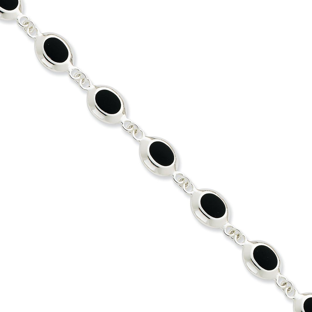 Sterling Silver 7inch Fancy Polished Onyx Bracelet 7 Inches