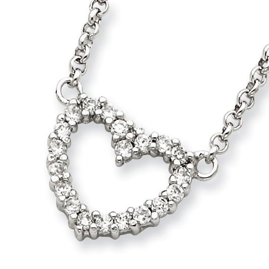 Sterling Silver CZ Heart Pendant w/Chain