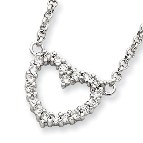 Sterling Silver CZ Heart Pendant w/Chain