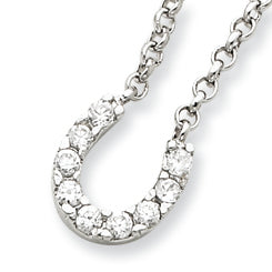 Sterling Silver CZ Horseshoe Pendant w/Chain
