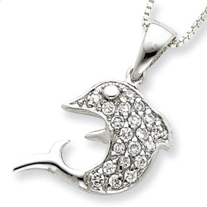 Sterling Silver CZ Dolphin w/Chain
