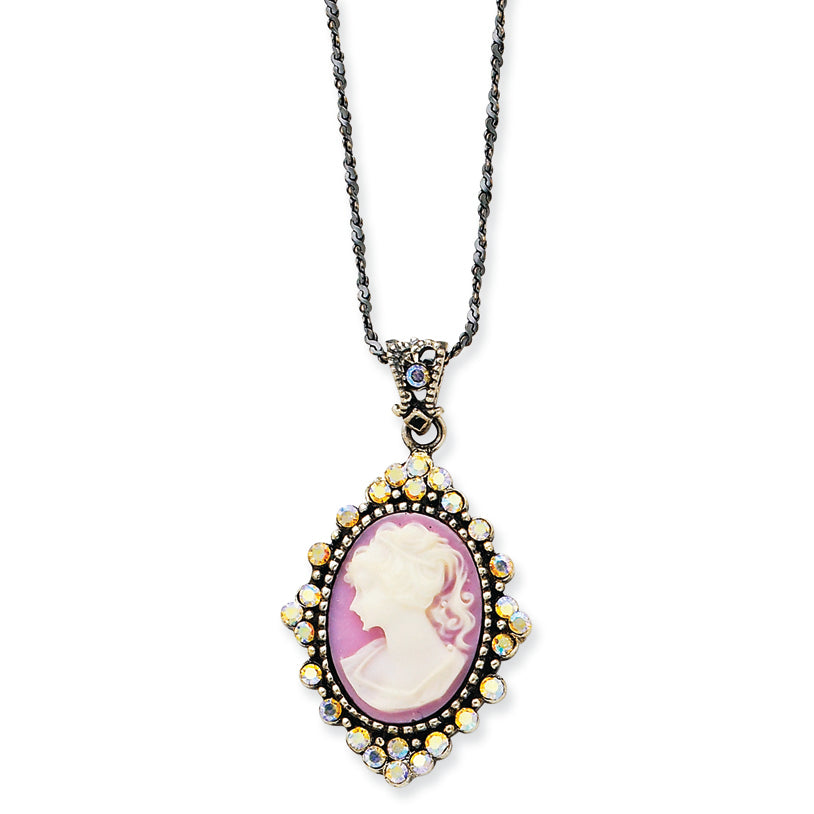 Sterling Silver Crystal Cameo Pendant w/ 16 Chain