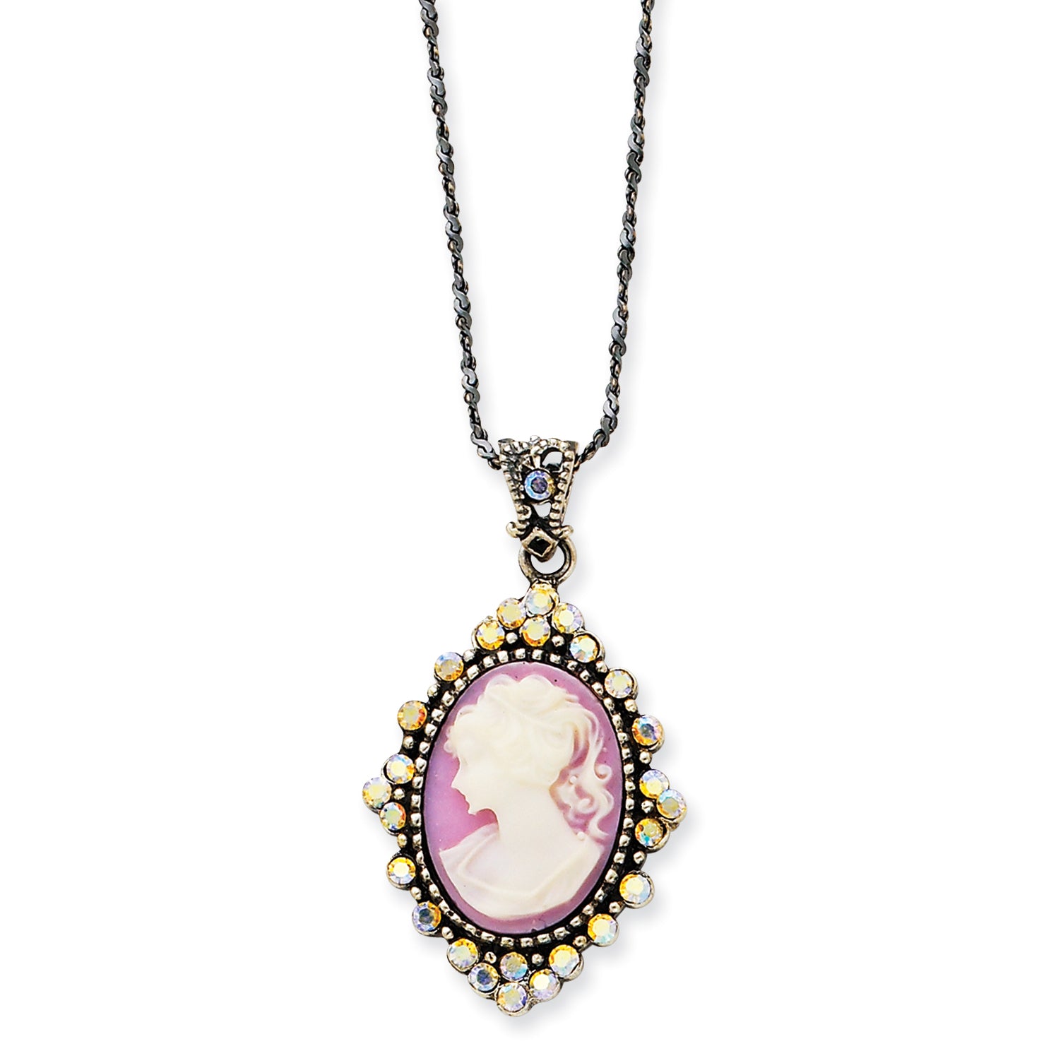 Sterling Silver Crystal Cameo Pendant w/ 16 Chain