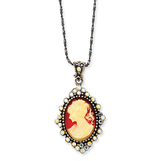 Sterling Silver Crystal Cameo Pendant w/ 16 Chain