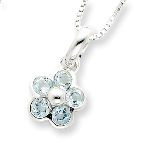 Sterling Silver Blue Topaz Flower Pendant w/ 16 Chain