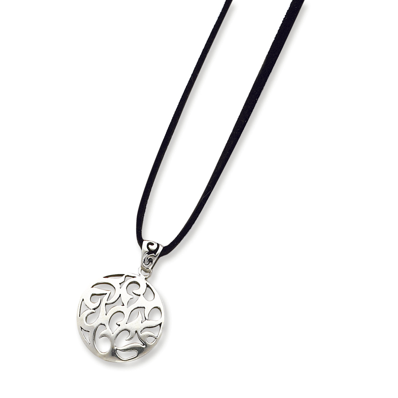 Sterling Silver Swirl Pendant w/ 16 Suede Cord Necklace