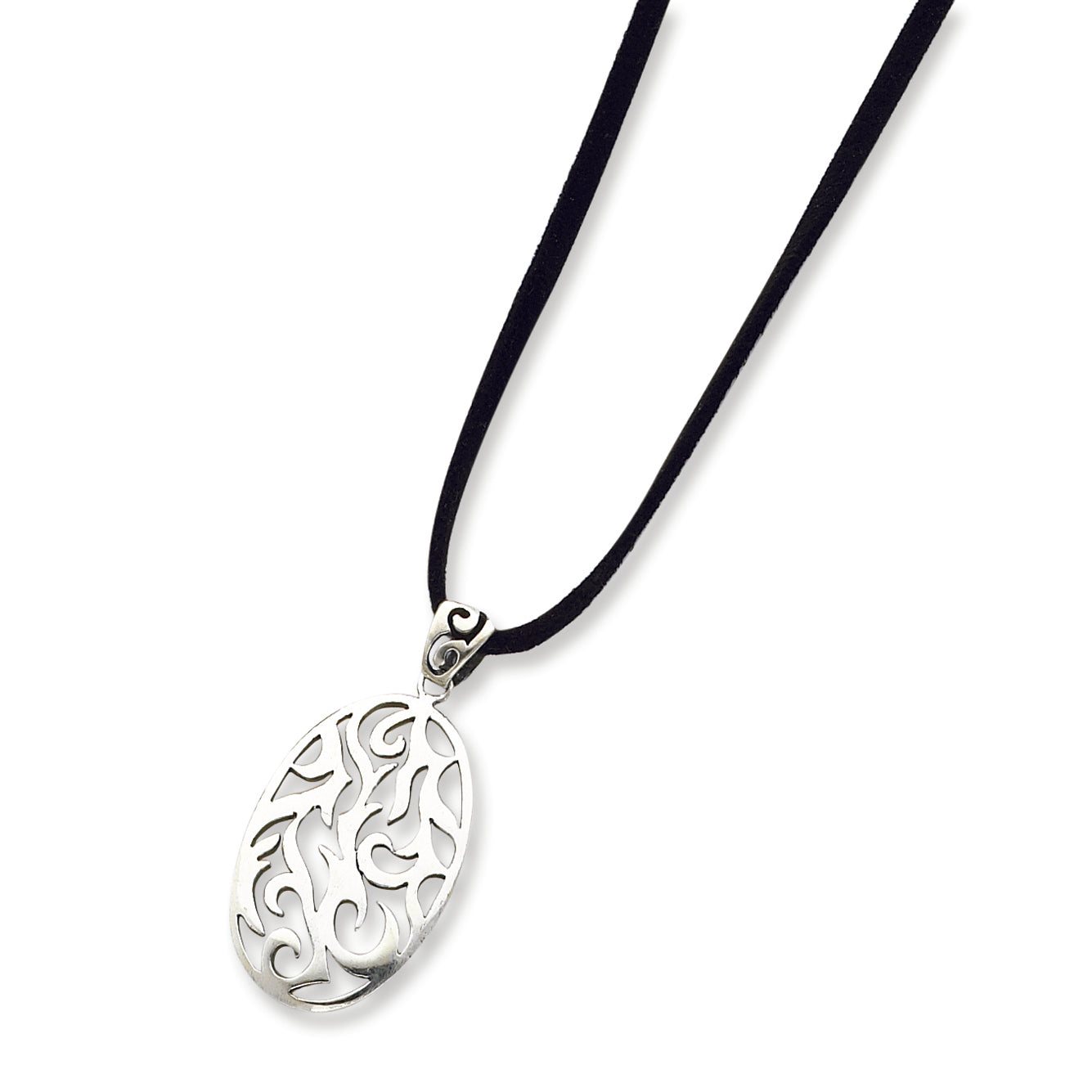 Sterling Silver Fancy Pendant w/ 16'' Suede Cord Necklace