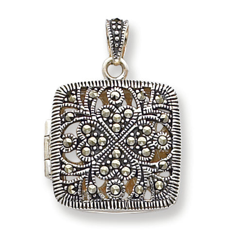 Sterling Silver Marcasite Locket w/ 18 box Chain Necklace