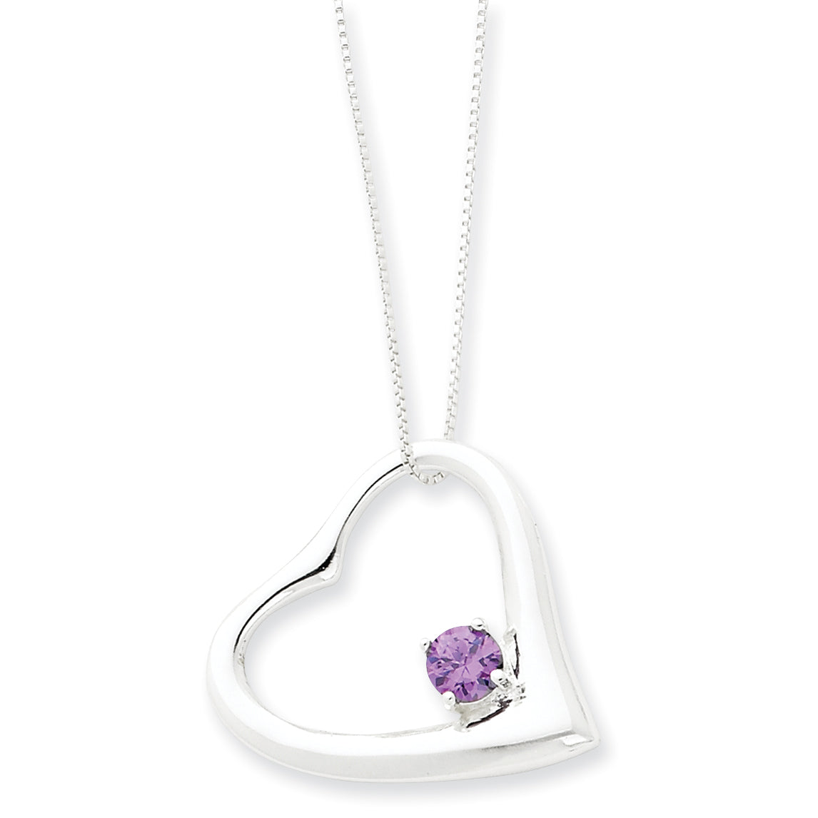 Sterling Silver CZ Heart Pendant w/ 18 Box Chain