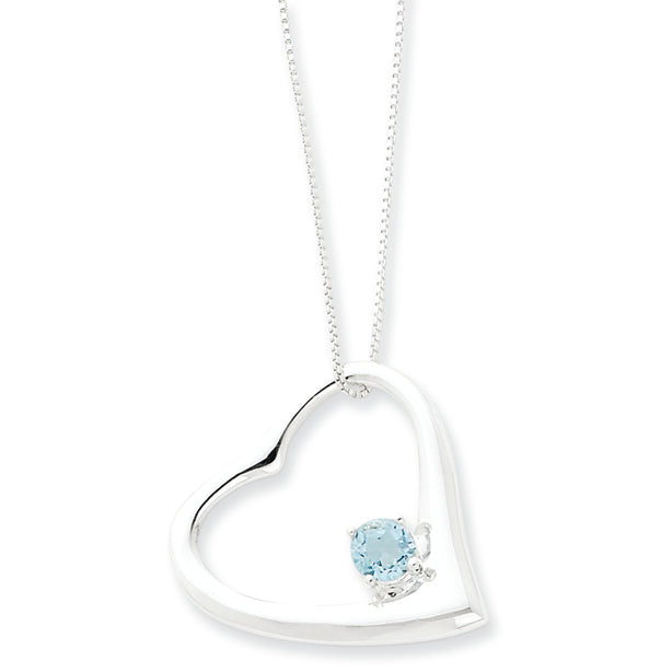 Sterling Silver Blue CZ Heart Pendant w/ 18 Box Chain