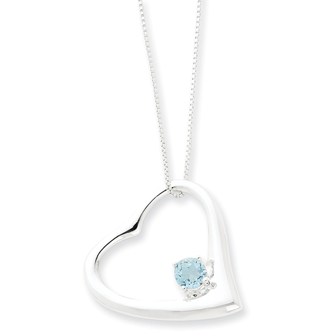 Sterling Silver Blue CZ Heart Pendant w/ 18 Box Chain
