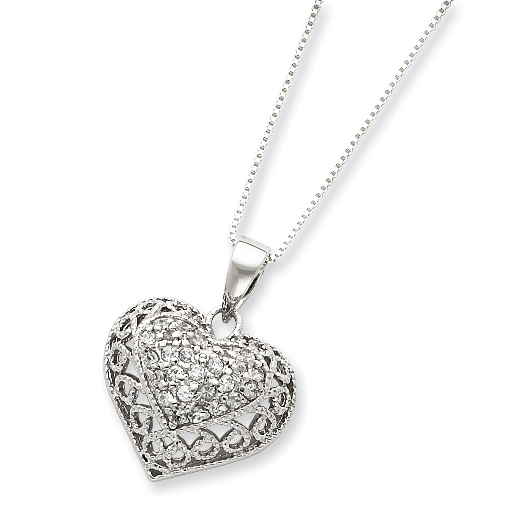 Sterling Silver CZ Pendant w/ 18 Twisted Box Chain