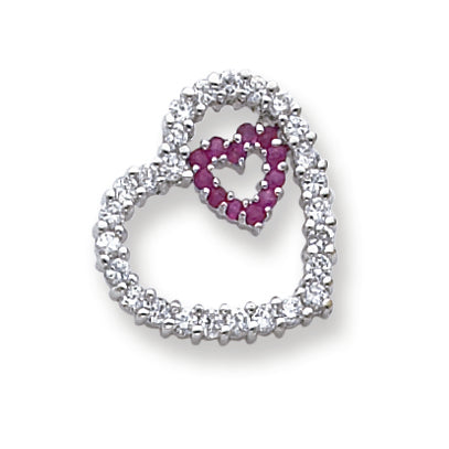 Sterling Silver Ruby & CZ Heart w/ 18 Box Chain