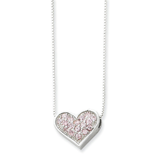 Sterling Silver CZ Heart w/ 18'' Box Chain