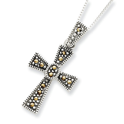 Sterling Silver 18 box Chain Marcasite Cross Pendant
