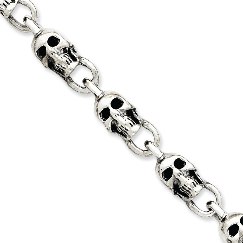 Sterling Silver Antiqued Skull Bracelet