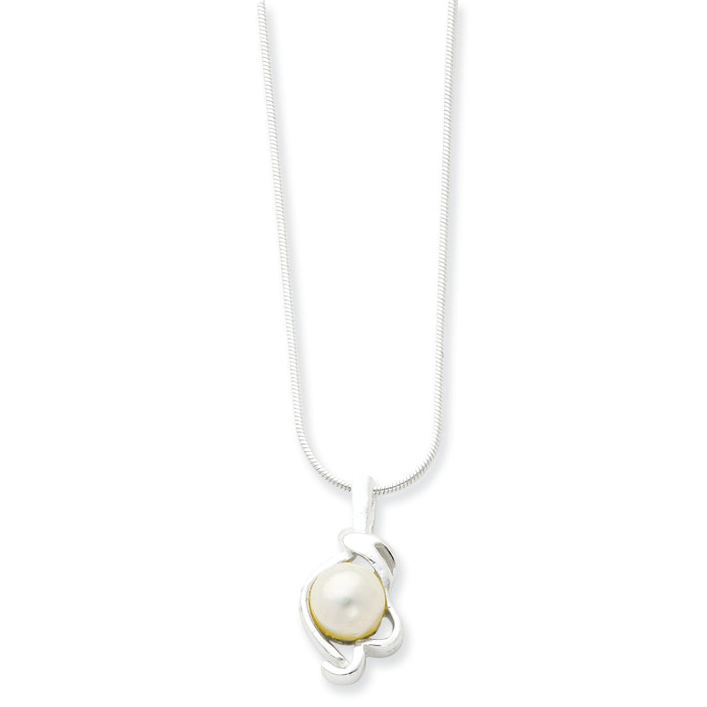 Sterling Silver Simulated Pearl Pendant on Snake Chain 16 Inches