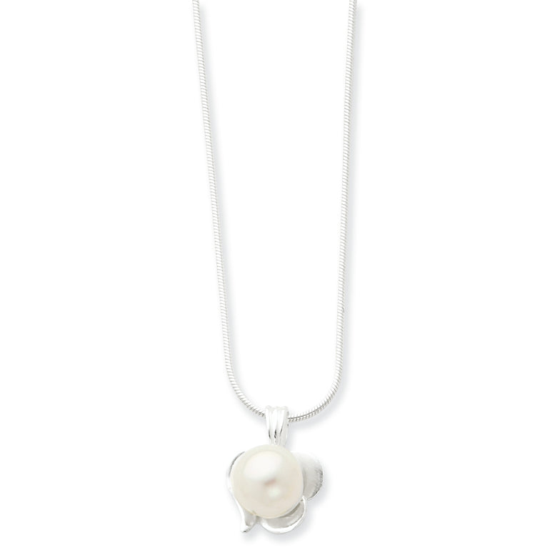 Sterling Silver Simulated Pearl Pendant on Snake Chain 16 Inches