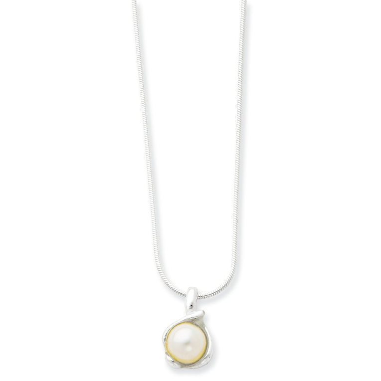 Sterling Silver Simulated Pearl Pendant on Snake Chain 16 Inches