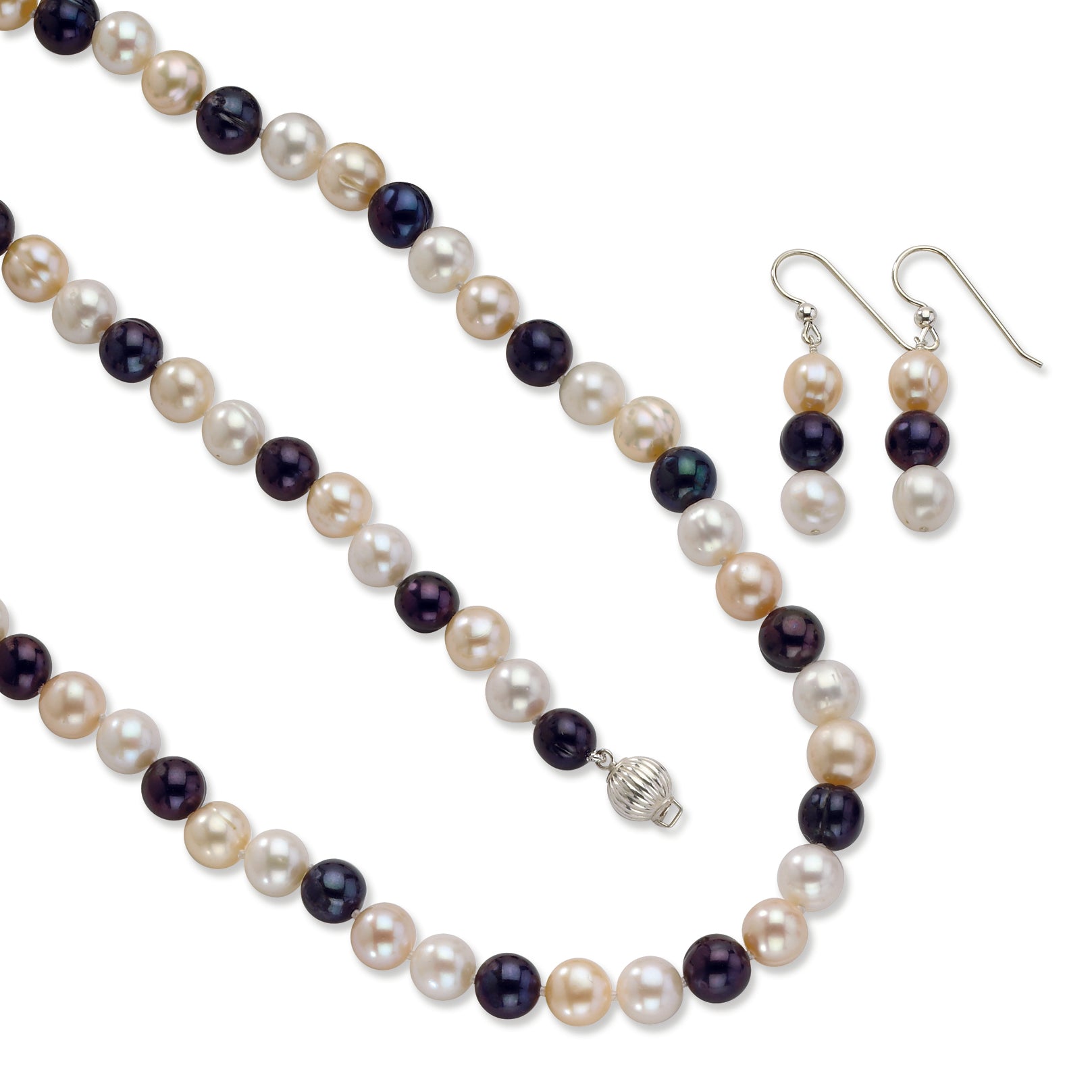 Sterling Silver Multi-colored Freshwater Cultured Pearl 3 Piece Set