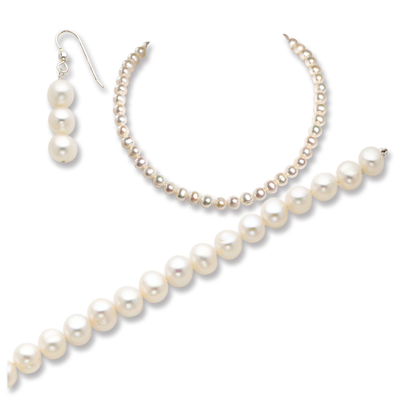Sterling Silver Freshwater Cultured Pearl Necklace/Earrings/Bracelet Set