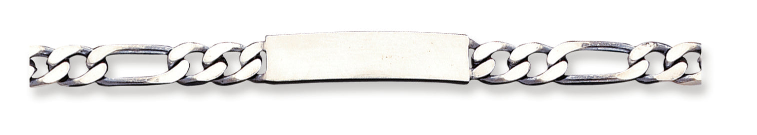 Sterling Silver 8inch Engraveable Antiqued Figaro Link ID Bracelet 8 Inches