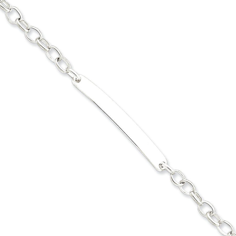 Sterling Silver Small Oval Rolo Link Id Bracelet 7.5 Inches