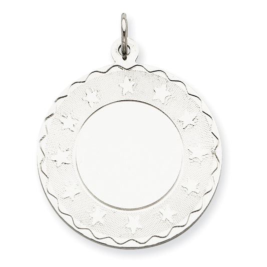Sterling Silver Engraveable Round with Stars Disc Charm