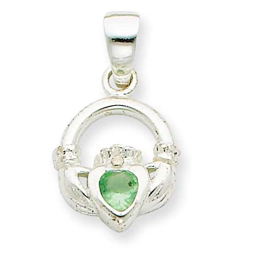 Sterling Silver Clear & Green CZ Claddagh Pendant