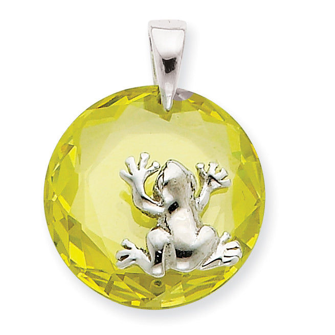 Sterling Silver Green CZ Frog Pendant