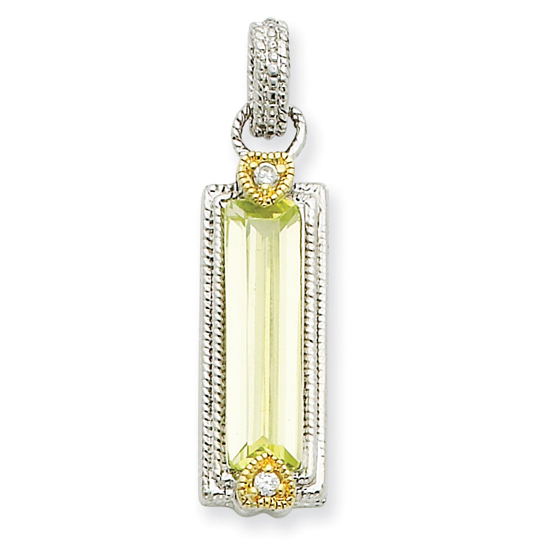 Sterling Silver & Vermeil Light Green CZ Pendant