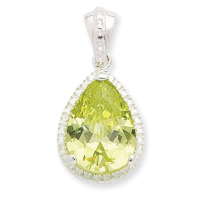 Sterling Silver Pear Shape Green CZ Pendant