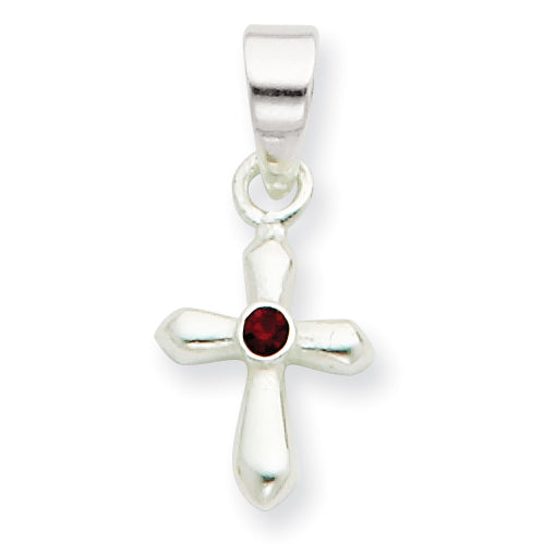 Sterling Silver Dark Red Swarovski Crystal Cross Charm