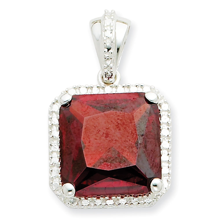 Sterling Silver Square Red CZ Pendant