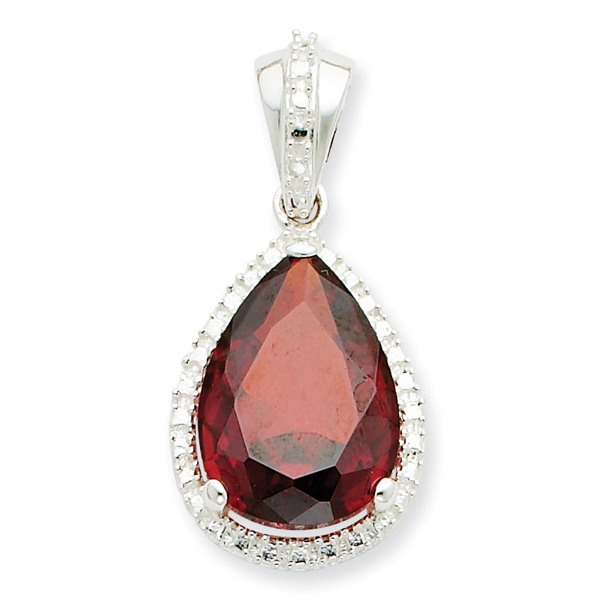 Sterling Silver Pearshape Red CZ Pendant