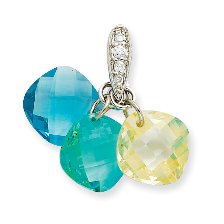 Sterling Silver 3-color CZ Round Pendant Set