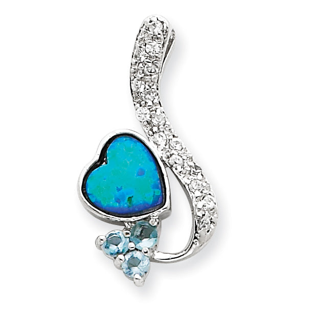 Sterling Silver Created Opal & Blue CZ Pendant