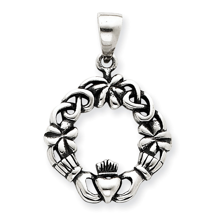 Sterling Silver Antiqued Claddagh Pendant